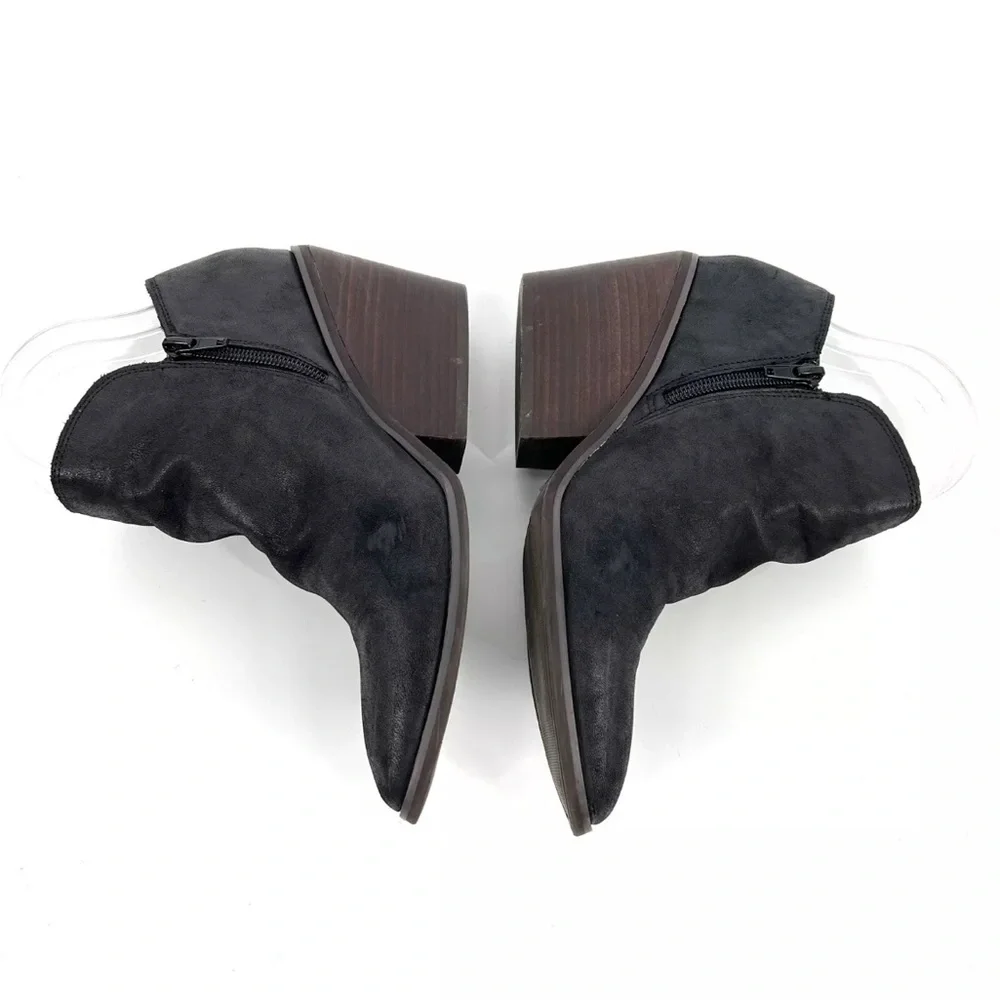 Lucky Brand Ankle Boots Womens Size 8 Black Burnished Leather Wedged Block Heel